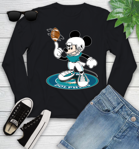 NFL Football Miami Dolphins Cheerful Mickey Disney Shirt Youth Long Sleeve