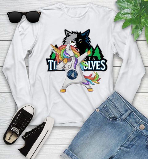 Minnesota Timberwolves NBA Basketball Funny Unicorn Dabbing Sports Youth Long Sleeve