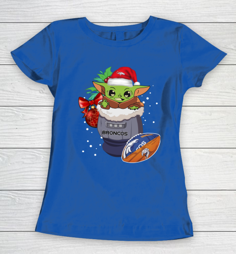 Denver Broncos Christmas Baby Yoda Star Wars Funny Happy NFL Women's T-Shirt 9