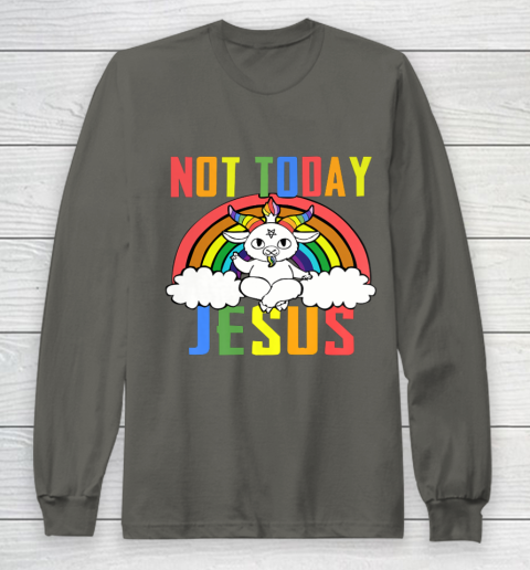 Unicorn Rainbow Not Today Jesus Premium Long Sleeve T-Shirt 8