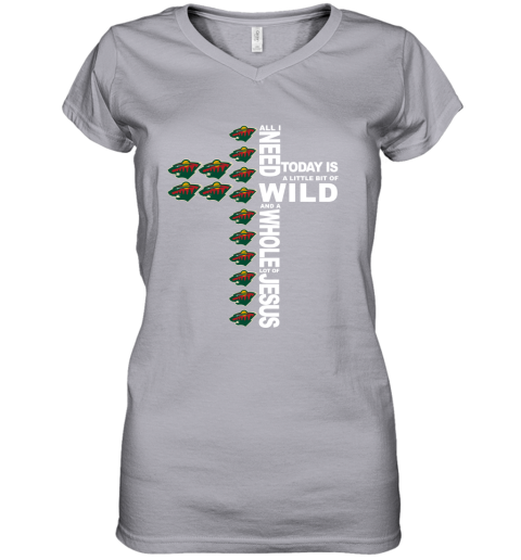 NHL All I Need Today Is A Little Bit Of Minnesota Wild And A Whole Lot Of Jesus Hockey zjz2vKov0QV women v neck t shirt 39 95 151514 front sport grey