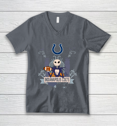 NFL Indianapolis Colts Football Jack Skellington Halloween V-Neck T-Shirt 4