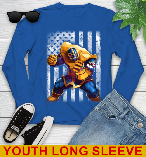 NFL Football Kansas City Chiefs Thanos Marvel American Flag Shirt Youth Long Sleeve 10