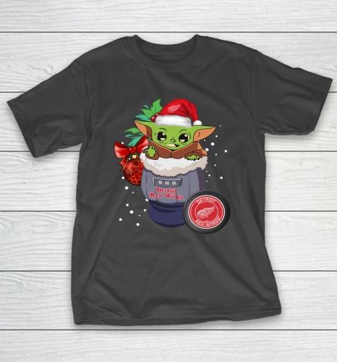 Detroit Red Wings Christmas Baby Yoda Star Wars Funny Happy NHL T-Shirt 2