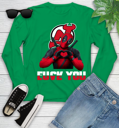 NHL New Jersey Devils Deadpool Love You Fuck You Hockey Sports Youth Long Sleeve 7