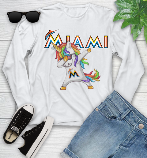 Miami Marlins MLB Baseball Funny Unicorn Dabbing Sports Youth Long Sleeve