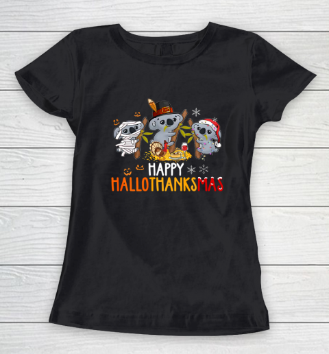 Koala Halloween And Merry Christmas Happy Hallothanksmas Women's T-Shirt