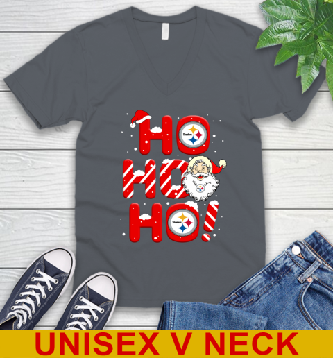 Pittsburgh Steelers NFL Football Ho Ho Ho Santa Claus Merry Christmas Shirt V-Neck T-Shirt 4