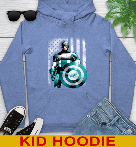Miami Dolphins NFL Football Captain America Marvel Avengers American Flag Shirt Youth Hoodie 12