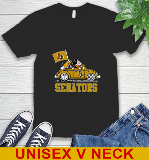 NHL Hockey Ottawa Senators Pluto Mickey Driving Disney Shirt V-Neck T-Shirt 2