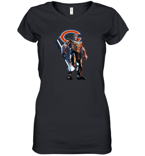 NFL Thanos Marvel Avengers Endgame Football Chicago Bears Women's V-Neck T-Shirt