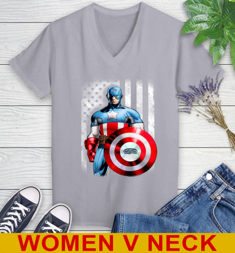 San Antonio Spurs NBA Basketball Captain America Marvel Avengers American Flag Shirt Women's V-Neck T-Shirt 4