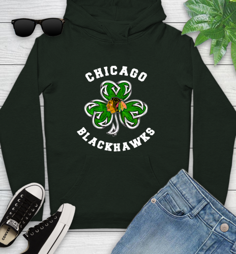 NHL Chicago Blackhawks Three Leaf Clover St Patrick's Day Hockey Sports Youth Hoodie 14