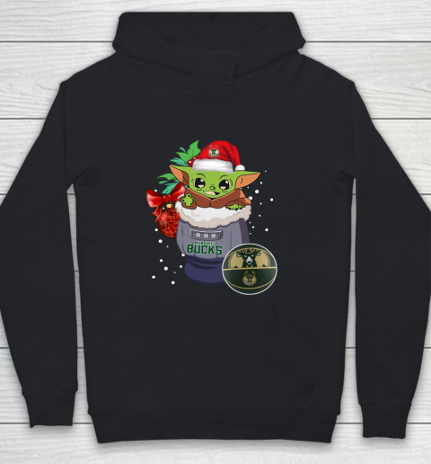 Milwaukee Bucks Christmas Baby Yoda Star Wars Funny Happy NBA Youth Hoodie