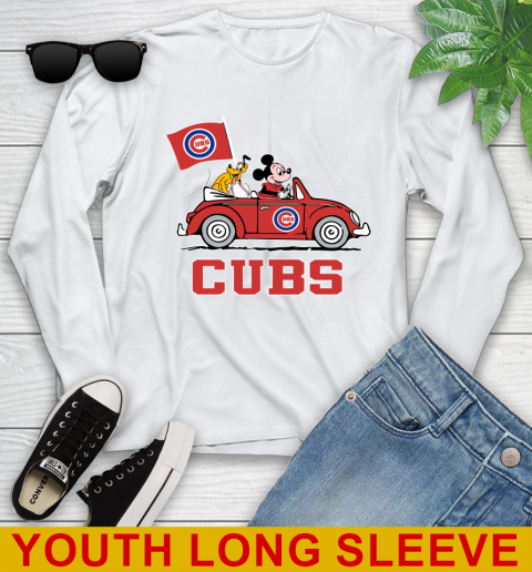 MLB Baseball Chicago Cubs Pluto Mickey Driving Disney Shirt Youth Long Sleeve