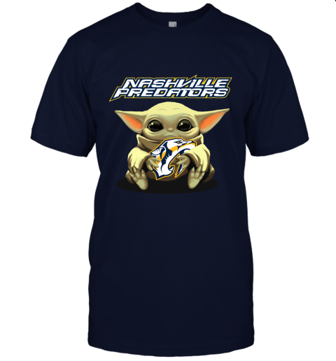 Baby Yoda Hugs The Nashville Predators Ice Hockey Unisex Jersey Tee