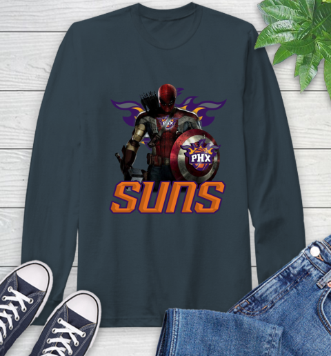 Phoenix Suns NBA Basketball Captain America Thor Spider Man Hawkeye Avengers Long Sleeve T-Shirt 8