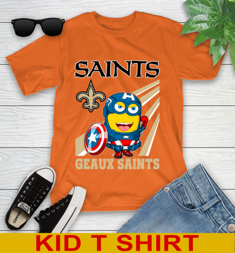 NFL Football New Orleans Saints Captain America Marvel Avengers Minion Shirt Youth T-Shirt 8
