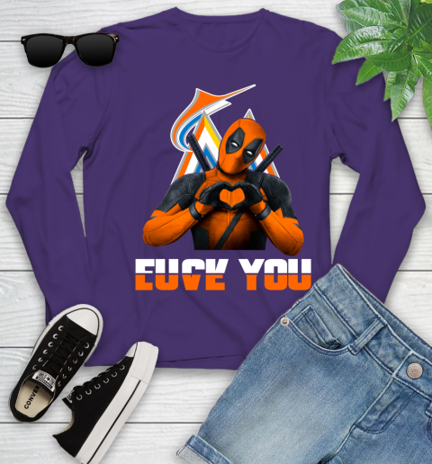 MLB Miami Marlins Deadpool Love You Fuck You Baseball Sports Youth Long Sleeve 4