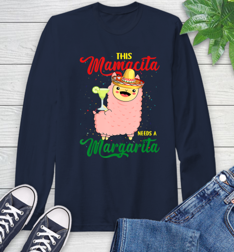 Nurse Shirt This Mamacita needs a Margarita Llama T Shirt Long Sleeve T-Shirt 3