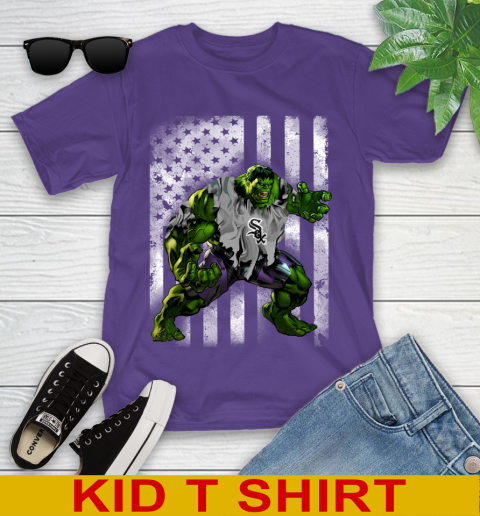 Chicago White Sox Hulk Marvel Avengers MLB Baseball American Flag Youth T-Shirt 3