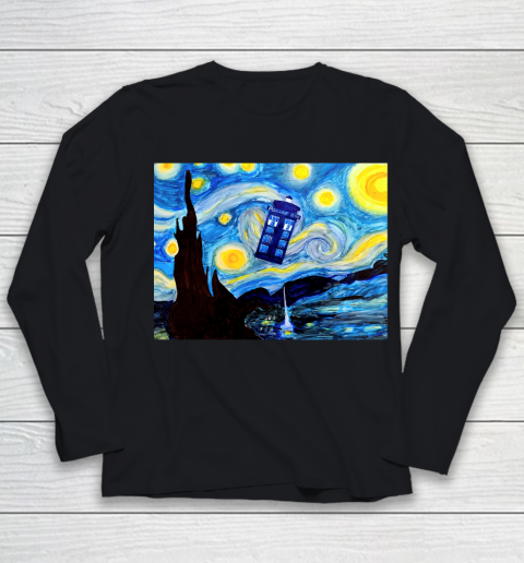 Doctor Who Shirt Interpretation of Dr. Who Tardis on Starry Night Youth Long Sleeve