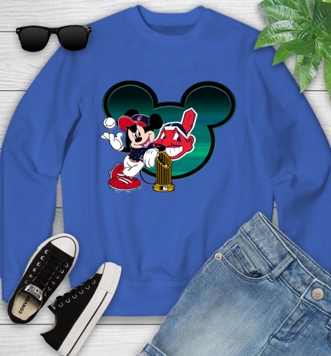 MLB Cleveland Indians The Commissioner's Trophy Mickey Mouse Disney Youth Sweatshirt 8