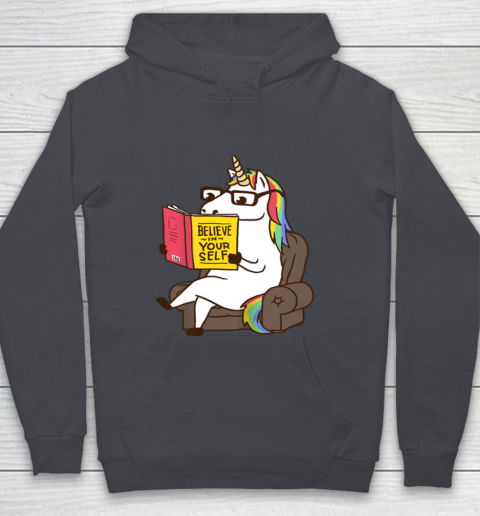 Unicorn Shirt Believe in Yourself Motivational Book Lover Youth Hoodie 7