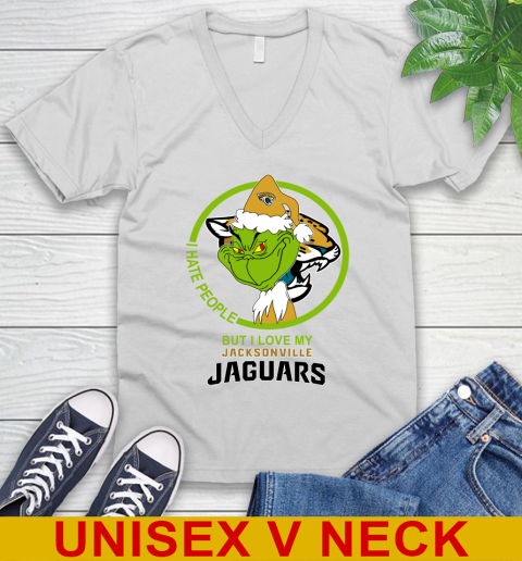 Jacksonville Jaguars NFL Christmas Grinch I Hate People But I Love My Favorite Football Team V-Neck T-Shirt