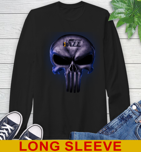 Utah Jazz NBA Basketball Punisher Skull Sports Long Sleeve T-Shirt