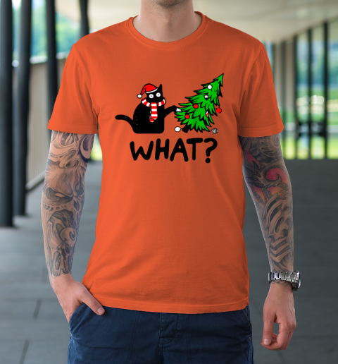 Funny Black Cat Gift Pushing Christmas Tree Over Cat What T-Shirt 10