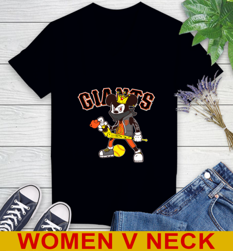 San Francisco Giants MLB Baseball Mickey Peace Sign Sports Women's V-Neck T-Shirt 3 San Francisco Giants MLB Baseball Mickey Peace Sign Sports Women's V-Neck T-Shirt - Image 3