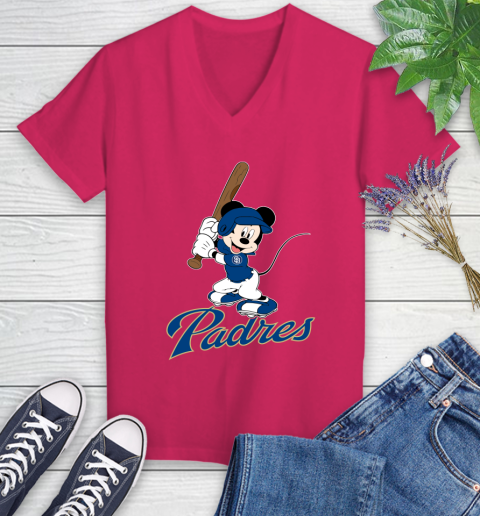 MLB Baseball San Diego Padres Cheerful Mickey Mouse Shirt Women's V-Neck T-Shirt 9 MLB Baseball San Diego Padres Cheerful Mickey Mouse Shirt Women's V-Neck T-Shirt - Image 9