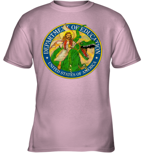 xkn4 department of education badass jesus riding a dinosaur shirts youth t shirt 26 front light pink