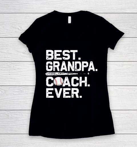 Grandpa Funny Gift Apparel  Mens Best Grandpa Coach Ever Baseball Fathers Women's V-Neck T-Shirt