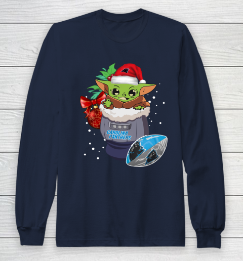 Carolina Panthers Christmas Baby Yoda Star Wars Funny Happy NFL Long Sleeve T-Shirt 4