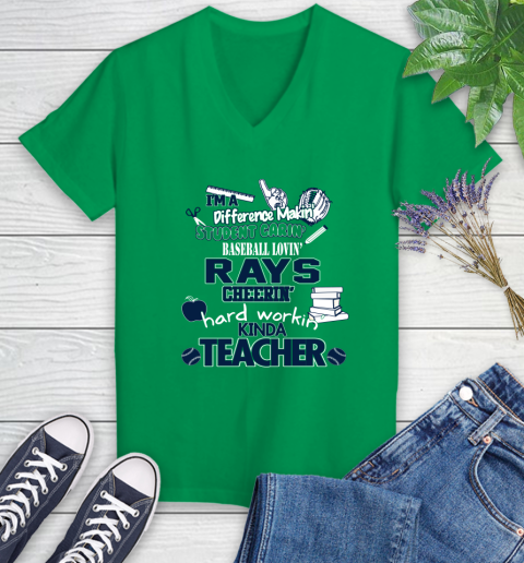 Tampa Bay Rays MLB I'm A Difference Making Student Caring Baseball Loving Kinda Teacher Women's V-Neck T-Shirt 5