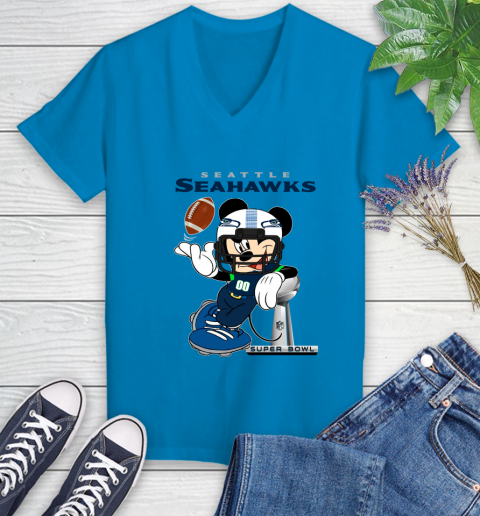 NFL Seattle Seahawks Mickey Mouse Disney Super Bowl Football T Shirt Women's V-Neck T-Shirt 7