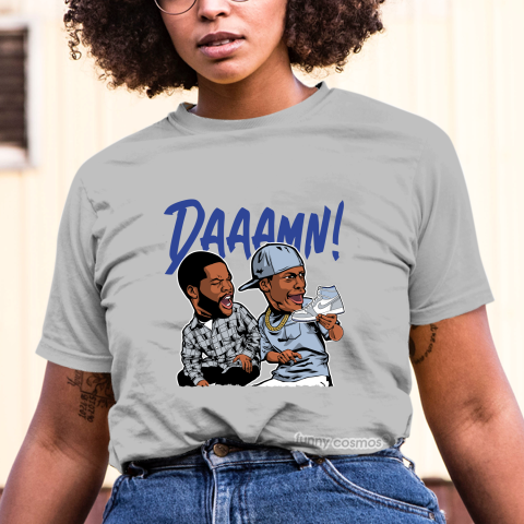 Air Jordan 1 Racer Blue Matching Sneaker Shirt Daaamn Meme White And Racer Blue Sneaker White Tshirt