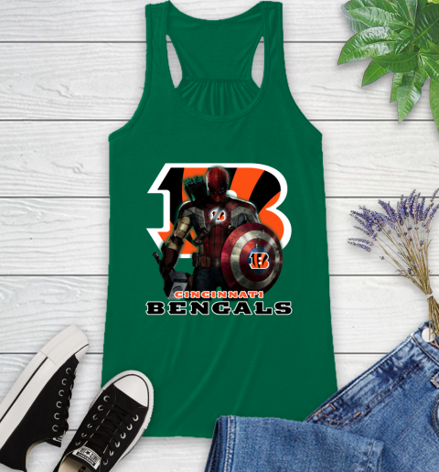 NFL Captain America Thor Spider Man Hawkeye Avengers Endgame Football Cincinnati Bengals Racerback Tank 7