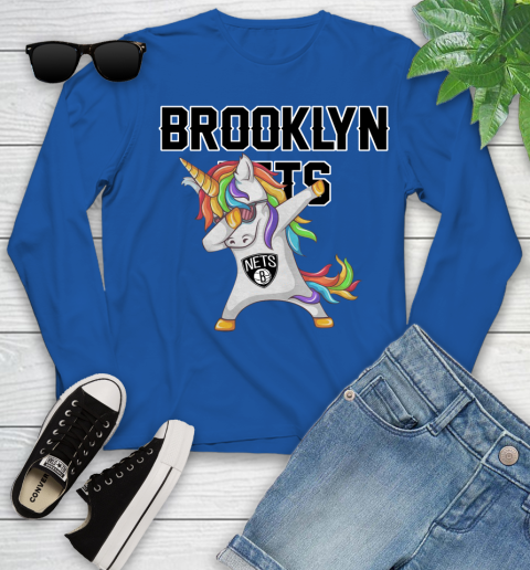 Brooklyn Nets NBA Basketball Funny Unicorn Dabbing Sports Youth Long Sleeve 9