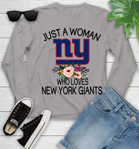 NFL Just A Woman Who Loves New York Giants Football Sports Youth Long Sleeve 3