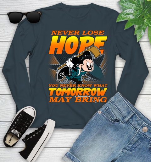 San Jose Sharks NHL Hockey ootball Mickey Disney Never Lose Hope Youth Long Sleeve 9