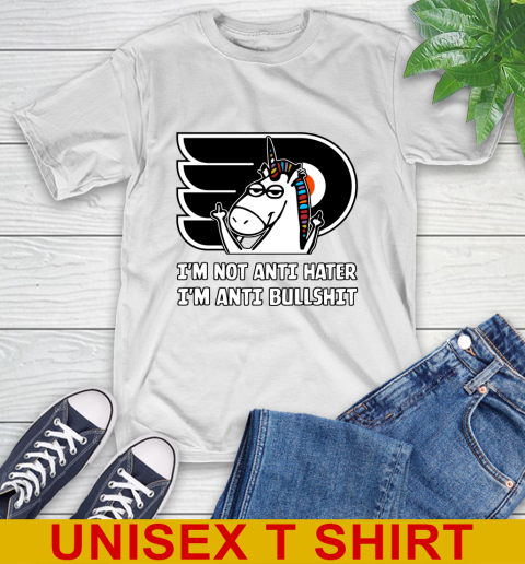 Philadelphia Flyers NHL Hockey Unicorn I'm Not Anti Hater I'm Anti Bullshit T-Shirt