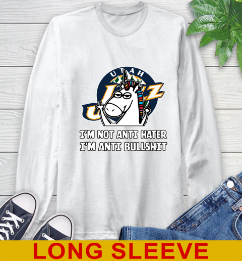 Utah Jazz NBA Basketball Unicorn I'm Not Anti Hater I'm Anti Bullshit Long Sleeve T-Shirt