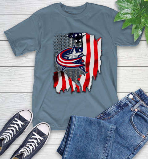 Columbus Blue Jackets NHL Hockey American Flag T-Shirt - Image 9