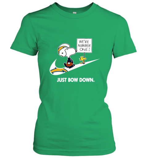 nfl Los Angeles Chargers Are Number One – nike Just Bow Down Snoopy r6mc los angeles chargers are number one ndash just bow dow ladies t shirt 20 front irish green