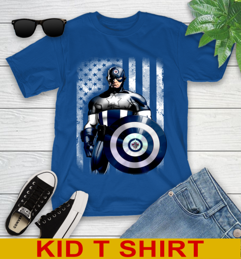 Winnipeg Jets NHL Hockey Captain America Marvel Avengers American Flag Shirt Youth T-Shirt 10