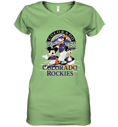 Colorado Rockies Mickey Donald And Goofy Baseball Women's V-Neck T-Shirt