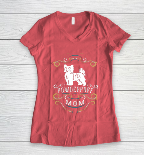 Dog Mom Shirt Powderpuff Mom Chinese Crested Dog Women's V-Neck T-Shirt 4